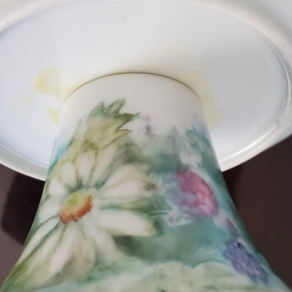 Vtg Hand Painted Porcelain Pedestal Trinket Dish Jewellery Tray Mini Fruit Bowl - Picture 7 of 7